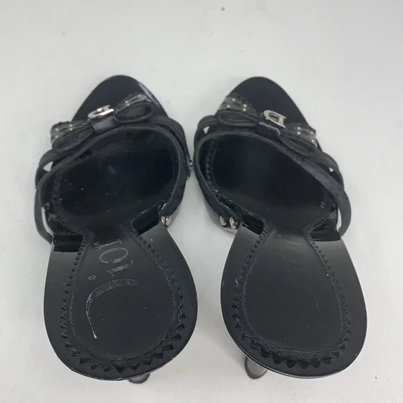 Dior Sz 37 Black Logo High Heel Sandals Bow Studs - Picture 10 of 16